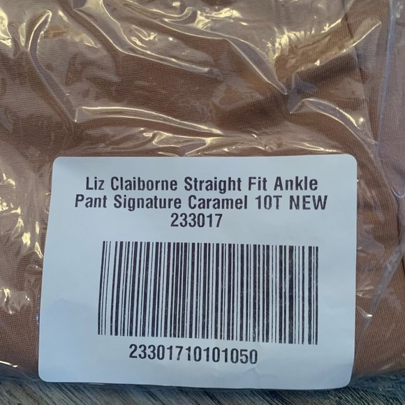 NWT LIZ CLAIBORNE STRAIGHT FIT ANKLE PANTS SIGNATURE CARAMEL 10T (TALL) - Picture 4 of 5